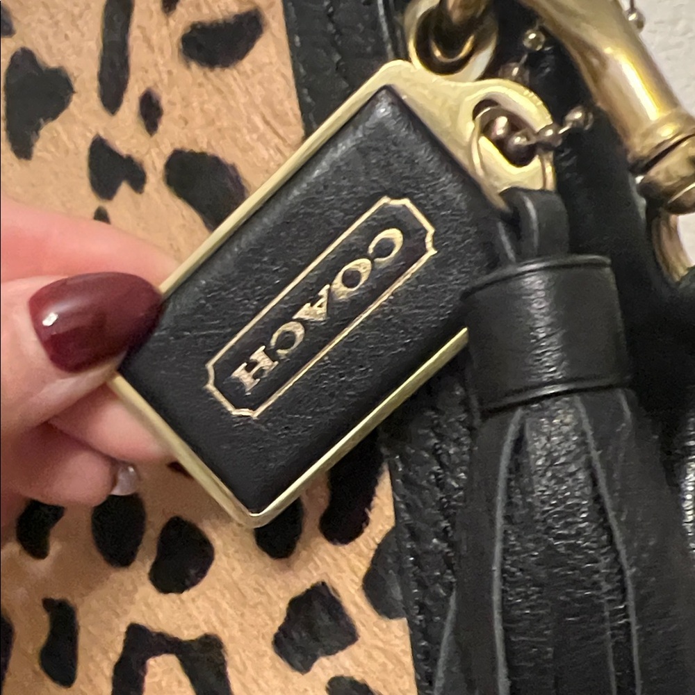 Coach Leopard  Pony-hair top handle shoulder strap with  and gold hardware. - Picture 6 of 10